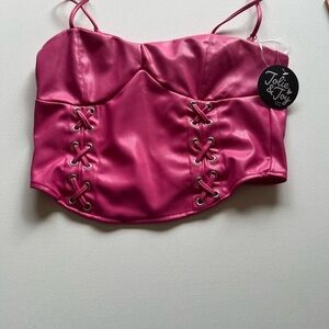 NWT Jolie & Joy Sz M Pink Faux Leather Corset Top (F2)